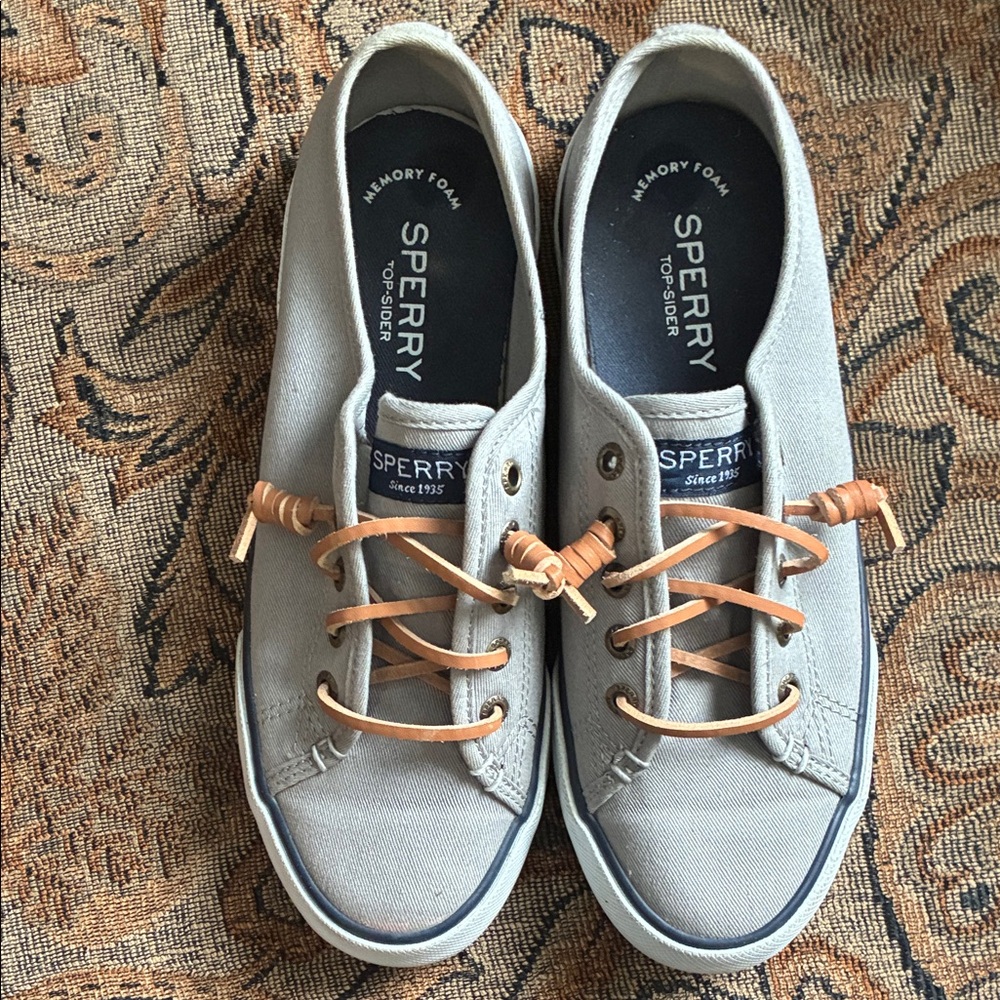 Sperry Women's Gray Sneakers with Tan Laces